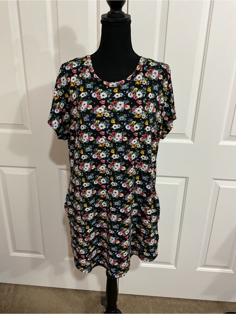 LuLaRoe  Black Floral Mitzie Tunic with Pink, Yellow & Blue Accents